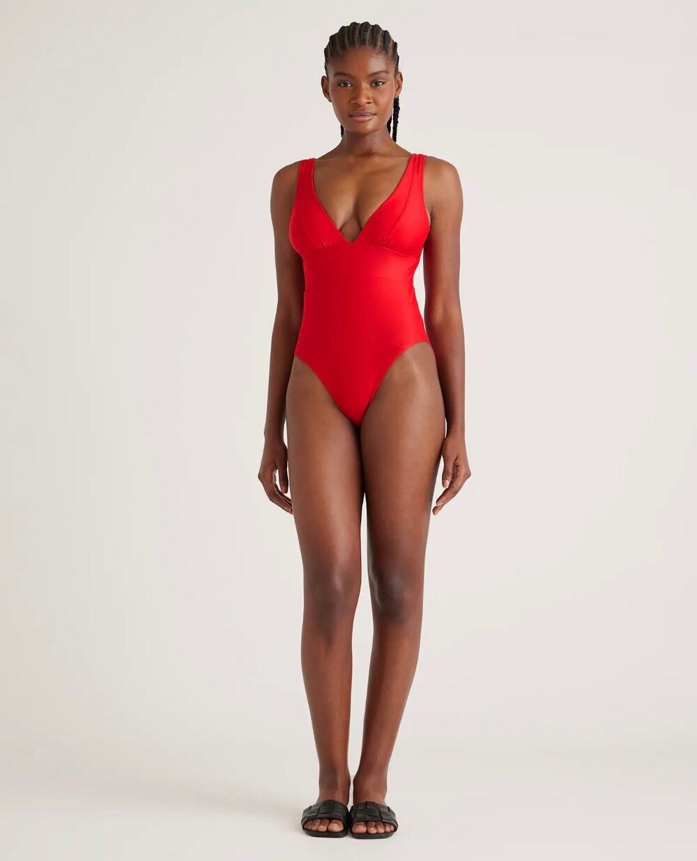 BNWT Quince Italian Plunge One Piece Swimsuit w/UV Protection Cherry Sz XL